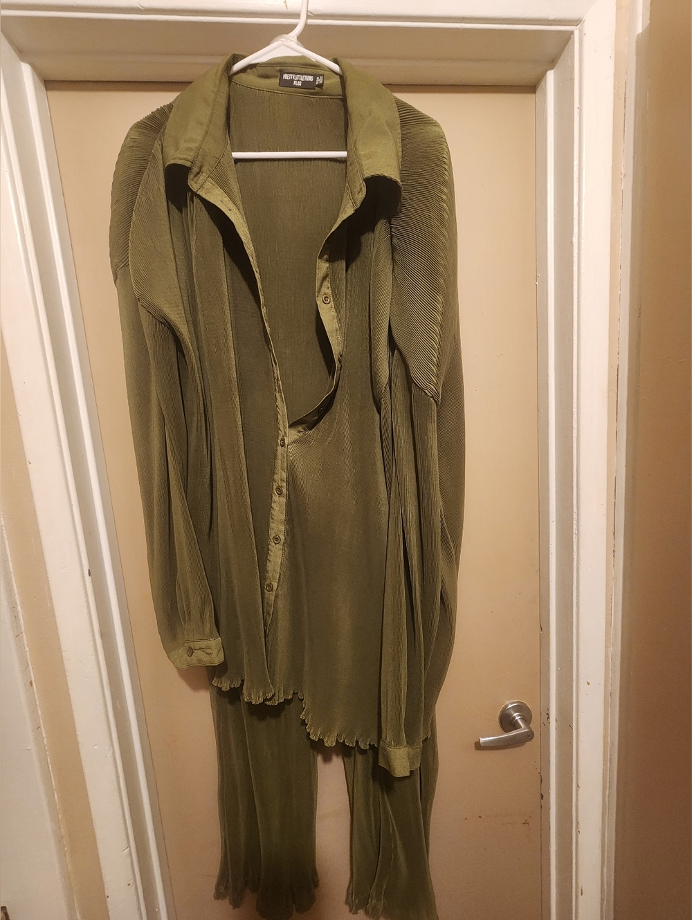 Olive Green Pleated Two-Piece Set